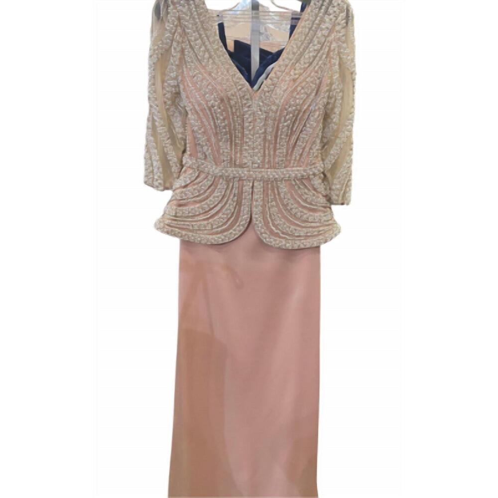 NEW LUCCI LU women's stretch crepe gown in champagne pink